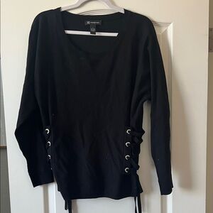 INC International Concepts Black Lace-Up Side Knit Sweater
